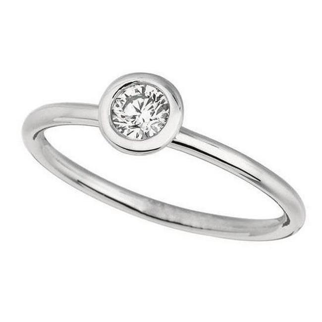 Harry Chad Enterprises  0.50 CT Round Diamond Bezel Set Engagement Ring, 14K White Gold - Size 6.5