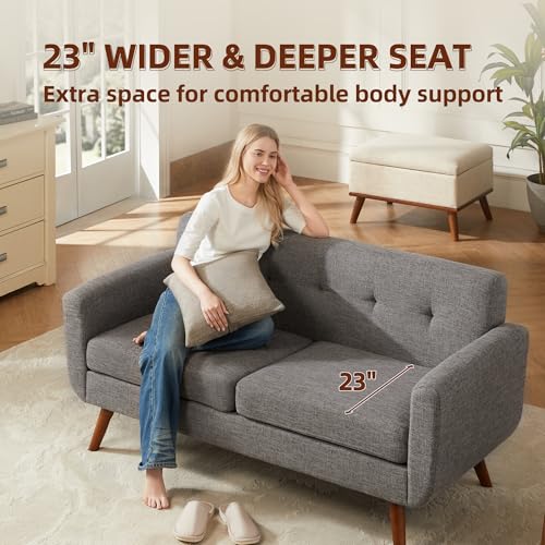 Tbfit L Shaped Couch Sofa, 80" W Mid-Century Modern Sectional Couches, 3 Seater Sofas with Wide Chaise Lounge & Two Pillows