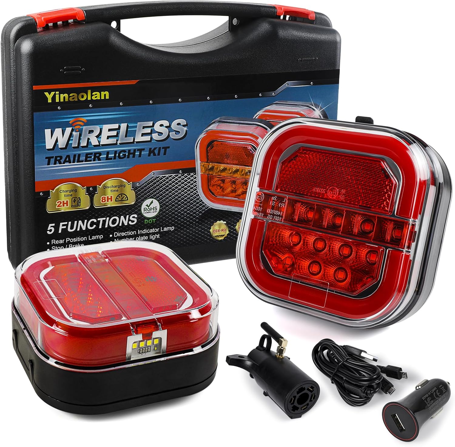 Yinaolan Magnetic Wireless LED Trailer Rear Lights Kit,Wireless Trailer Lights for Towing