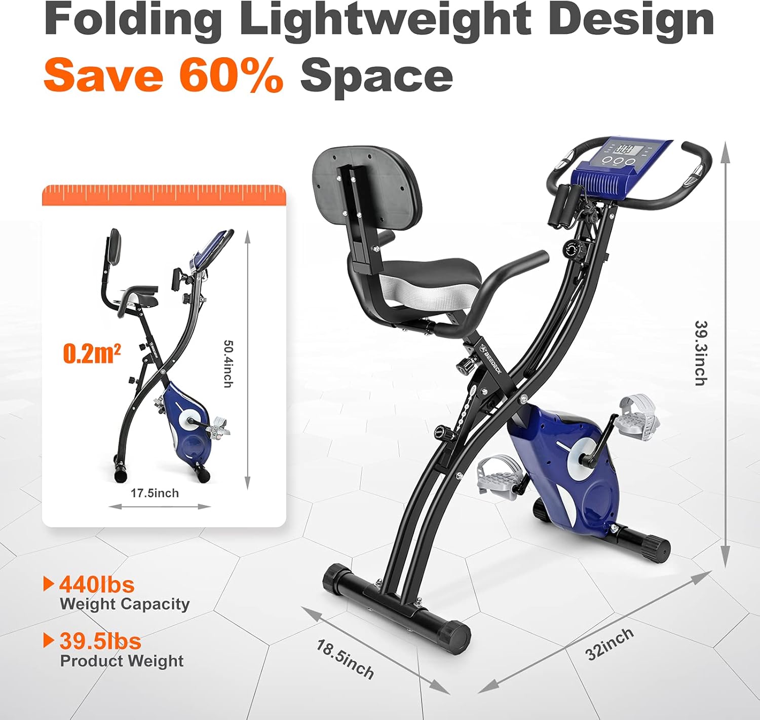 Foldable Exercise Bike,Indoor Cycling Bike Upright Stationary Bike 8 Level Resistance Magnetic Exercise Bike with Resistance Bands for Arm & Leg