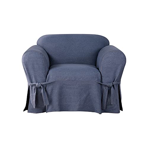 SureFit Authentic Denim T Cushion Sofa Slipcover, Sofa Cover Cotton Solid One Piece Design and Straight Skirt
