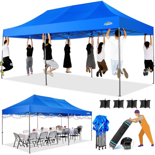 COBIZI 10x20 Heavy Duty Pop up Canopy Tent with 6 sidewalls Easy Up Commercial Outdoor Wedding Party Tents for Parties All Season Wind & Waterproof