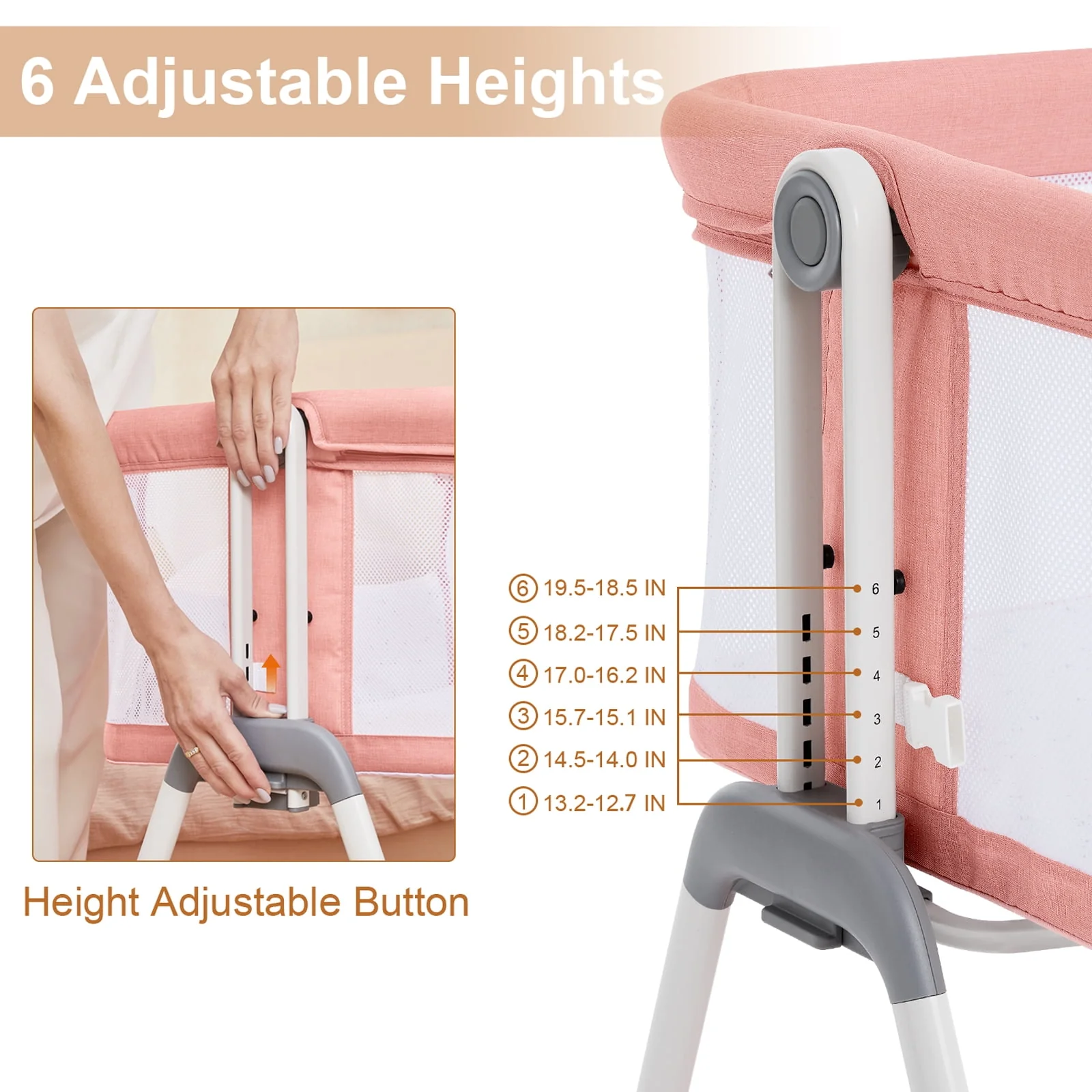ANGELBLISS Flat Bedside Bassinet with Storage Basket, Easy Folding Portable Crib with Wheels, Included Breathable Mesh