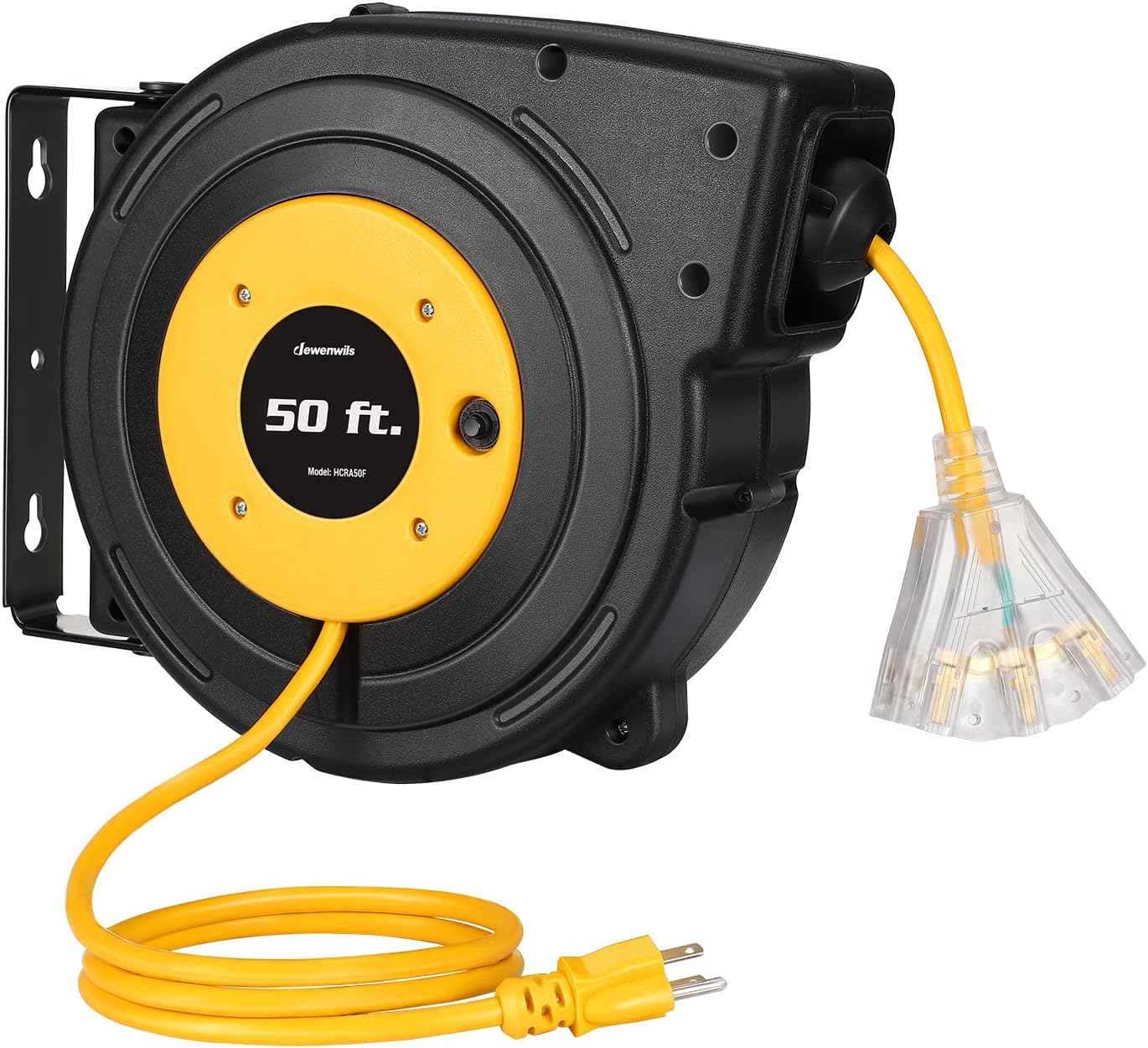 DEWENWILS Retractable Extension Cord Reel, 50FT Power Cord Reel with 14AWG/3C SJTOW, 13A Circuit Breaker, Wall/Ceiling Mounted