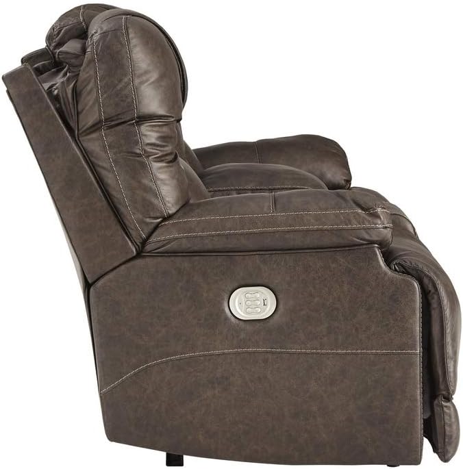 Signature Design by Ashley Wurstrow Leather Adjustable Dual Sided Power Reclining Loveseat with Console & USB Charging, Brown