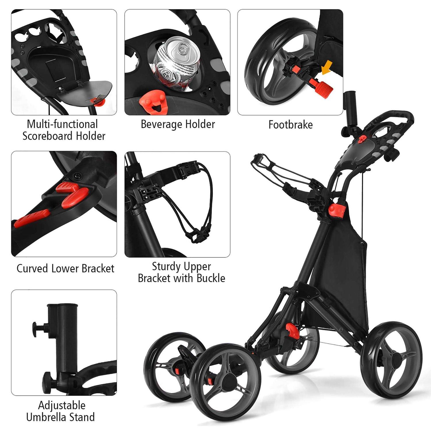 Costway Folding 4 Wheels Golf Push Cart W Scoreboard Adjustable Handle - Sports Supplies Online Store