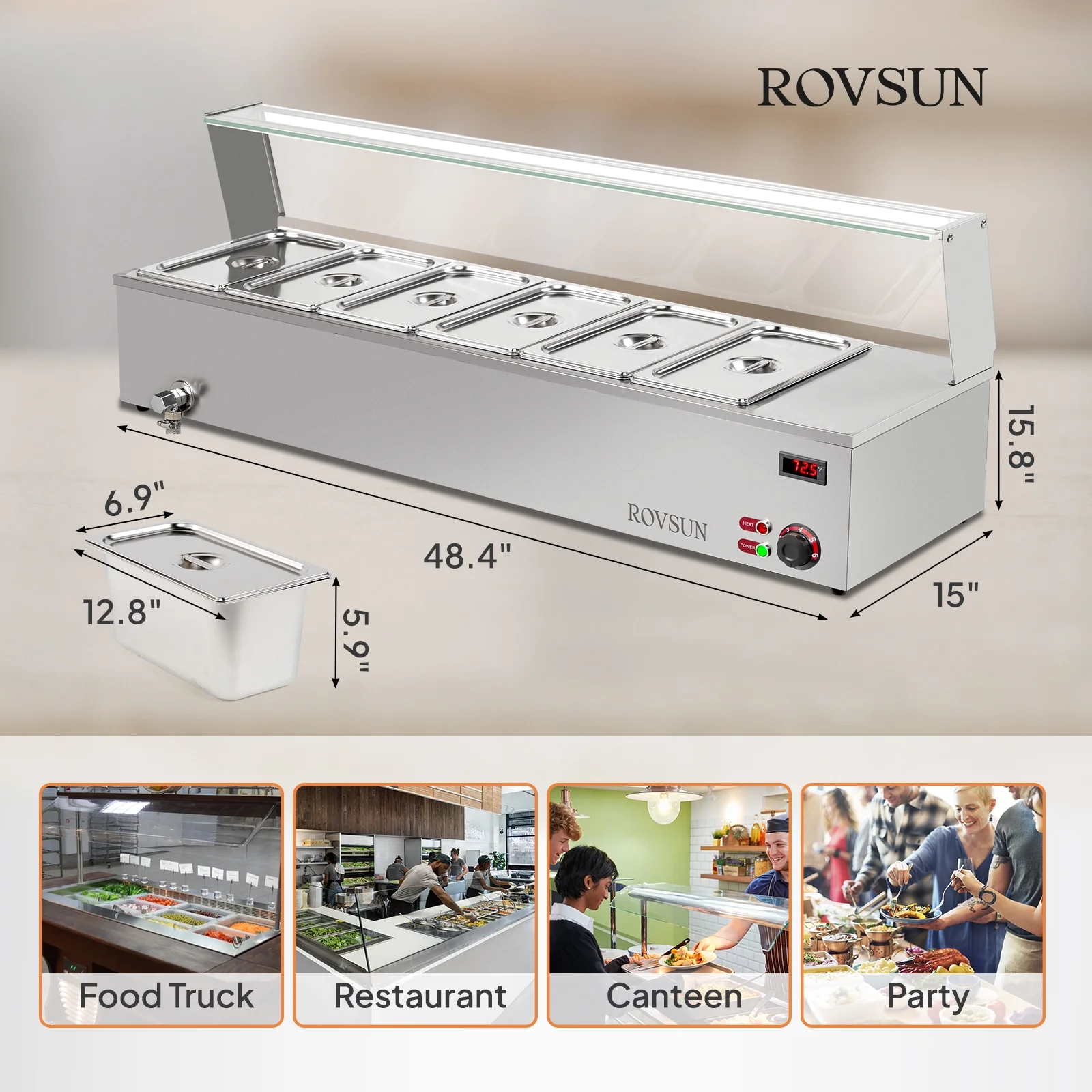 ROVSUN 48QT 1500W Electric Commercial Food Warmer