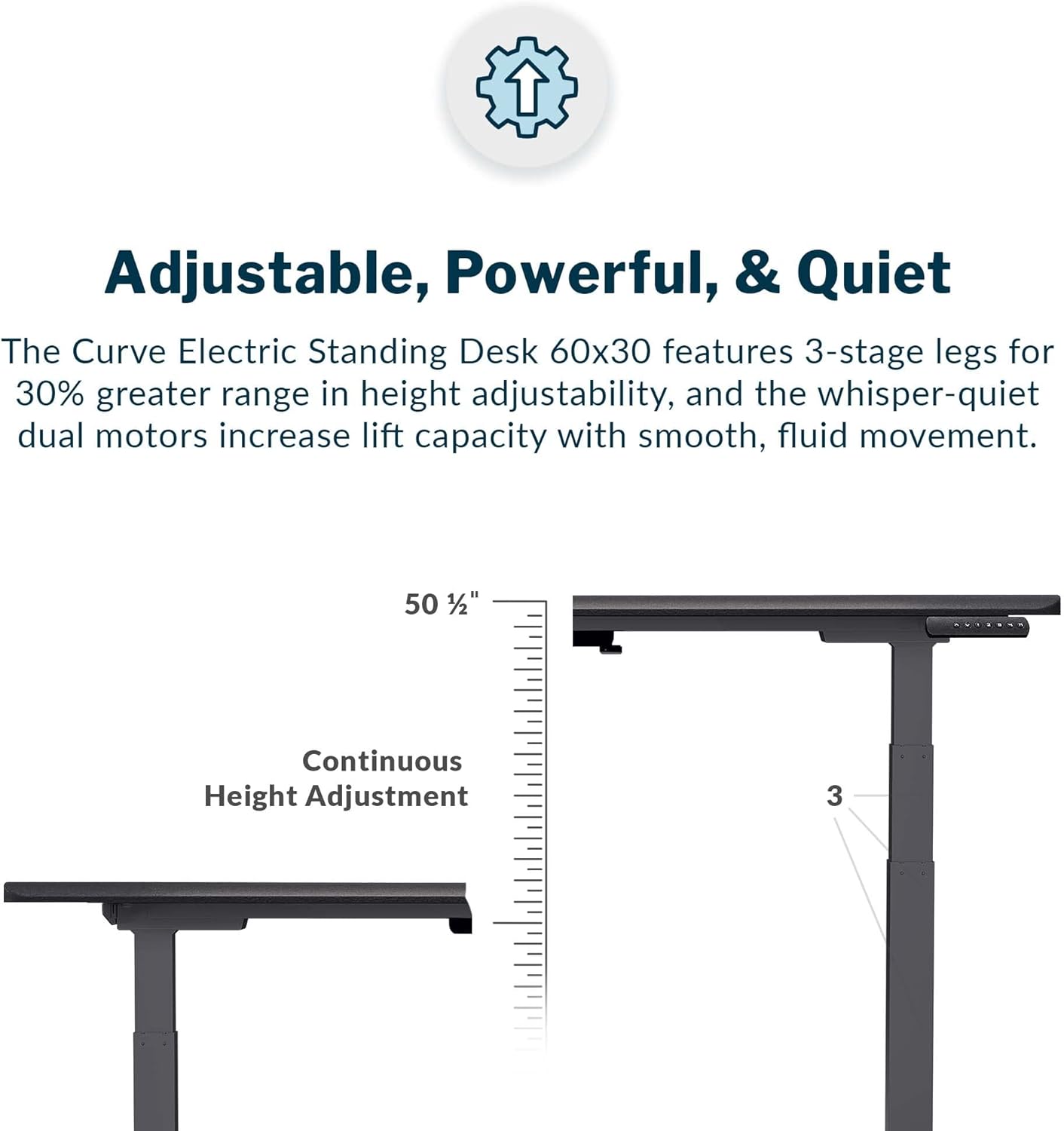 Vari Curve Electric Standing Desk 60" x 30" - Sit to Stand Desk for Home or Office - 4 Programmable Height Settings