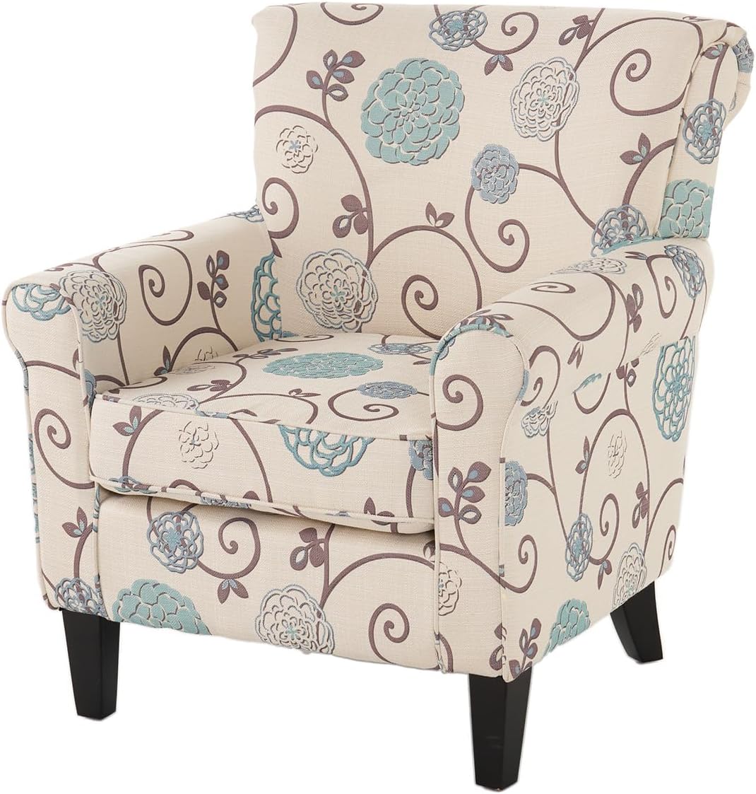 Millies Patterned Fabric Sofa, Modern Chic Couch,Living Room Armchair with Wooden Metal Legs for Bedroom Living Reading Room