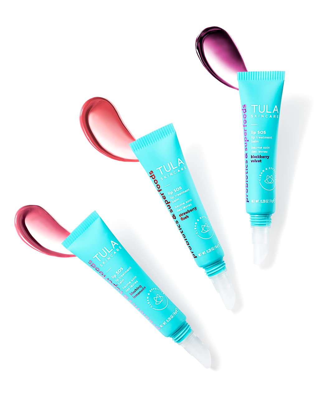 TULA Skin Care Lip SOS - Lip Treatment Balm that Plumps, Smooths & Hydrates lips with a Glossy Tint, Nude Pink, Rose Pink, Sunset Berry, 3 count