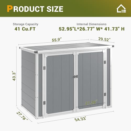 UDPATIO Storage Resin Shed Outdoor 41 Cu.Ft Weatherproof Tool Storage Sheds with Floor Thickened, Gas Spring