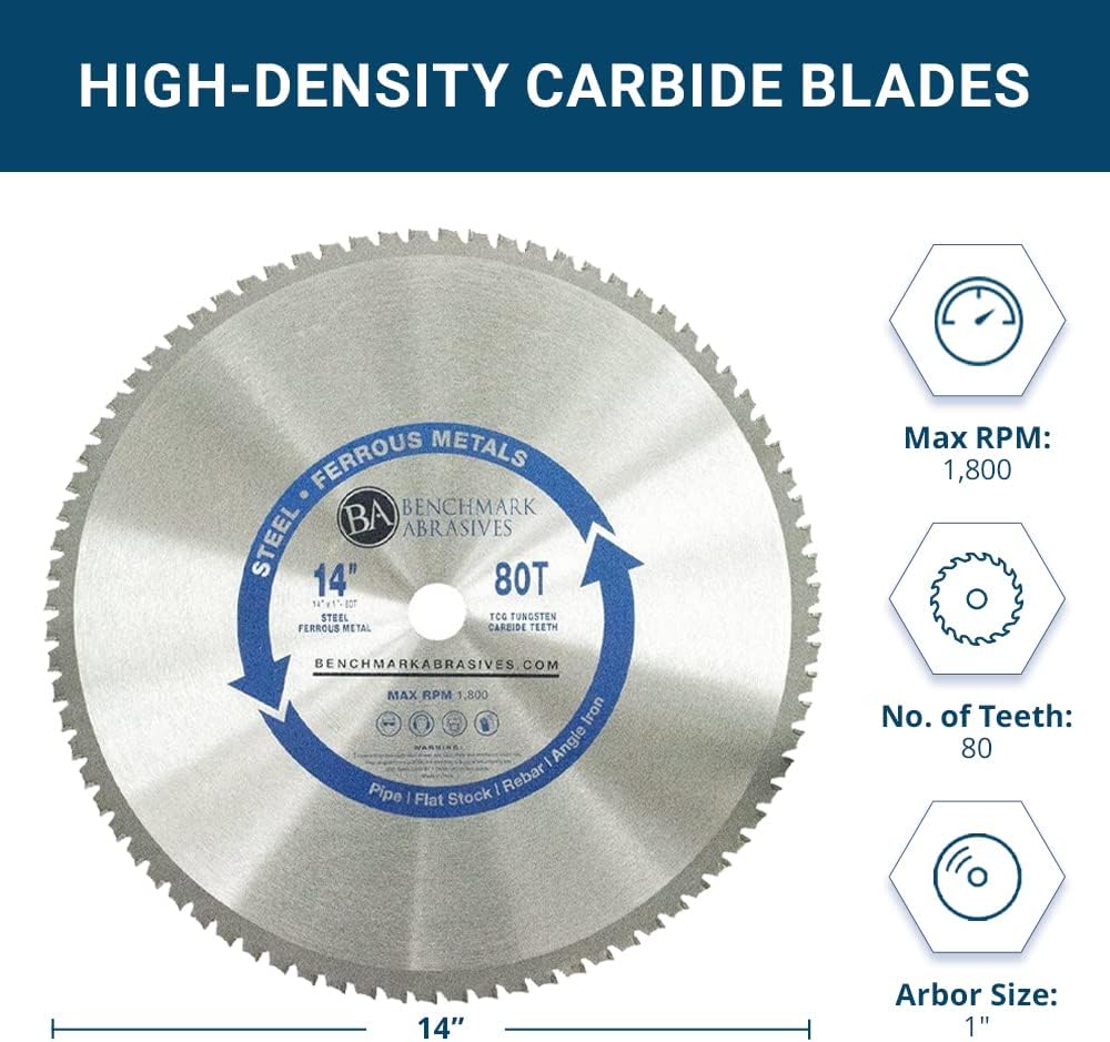 Benchmark Abrasives 14" 80 Tooth Tungsten Carbide Tips Saw Blade for Thin Steel and Ferrous Metals