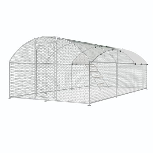 Large Metal Chicken Coop with Roosting Perch Walk-in Poultry Cage Chicken Run House Chicken Pen Spire Shaped Coop with Waterproof Cover for Outdoor