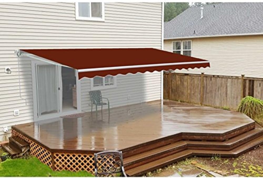 ALEKO Retractable 13x10 Feet Motorized White Frame Patio Awning - 100% Polyester Canopy, Cover, Sun Shade, Shelter for Yard, Deck, Balcony