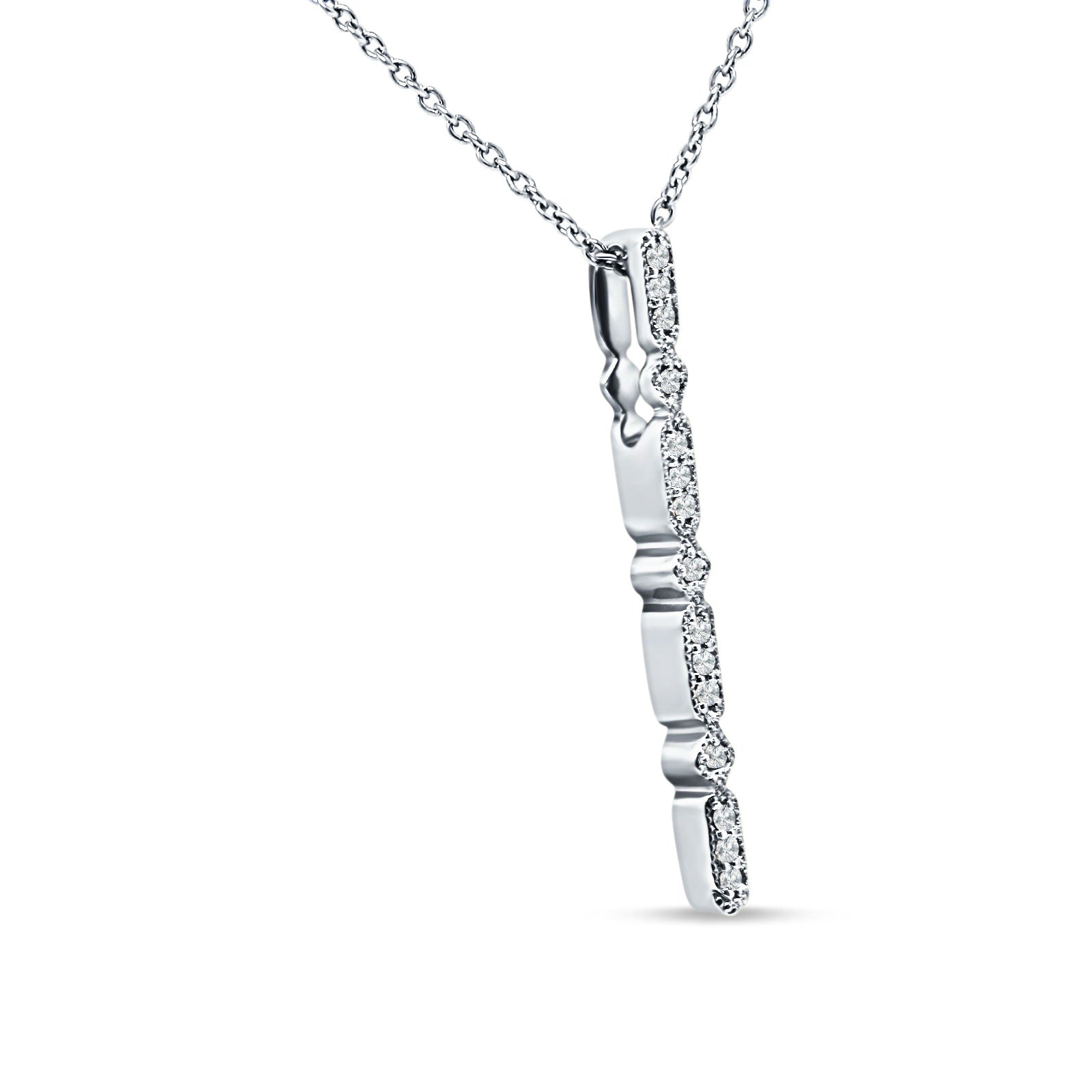 Blue Apple Jewelry Co. 14K White Gold 0.08ct Diamond Drop Vertical Bar Pendant Chain Necklace 18" Long&nbsp;