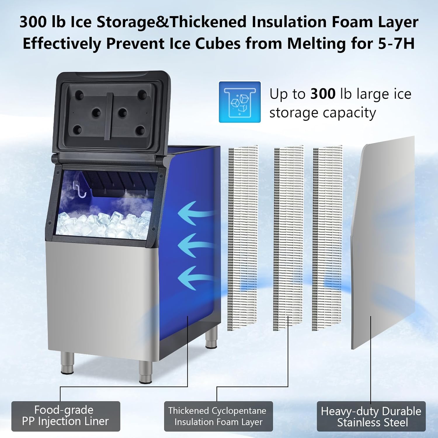 Commercial Ice Maker Machine 350 LBS/24H, Commercial Ice Machine with Storage 310 LBS Ice Maker Commercial with Drain Pump