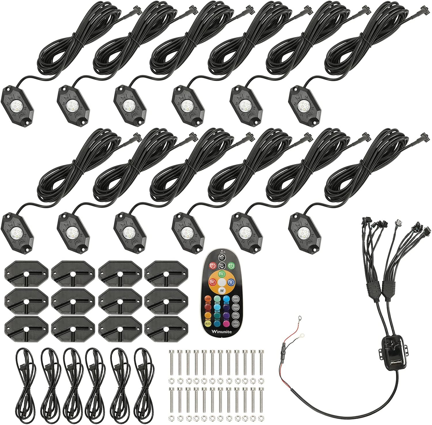 Winunite 12 Pods RGBW LED Rock Lights with 6Pcs Wires