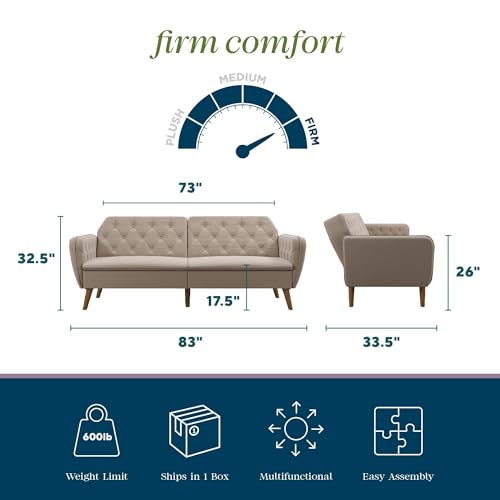 Novogratz Tallulah Memory Foam Futon, Convertible Couch, Camel Faux Leather