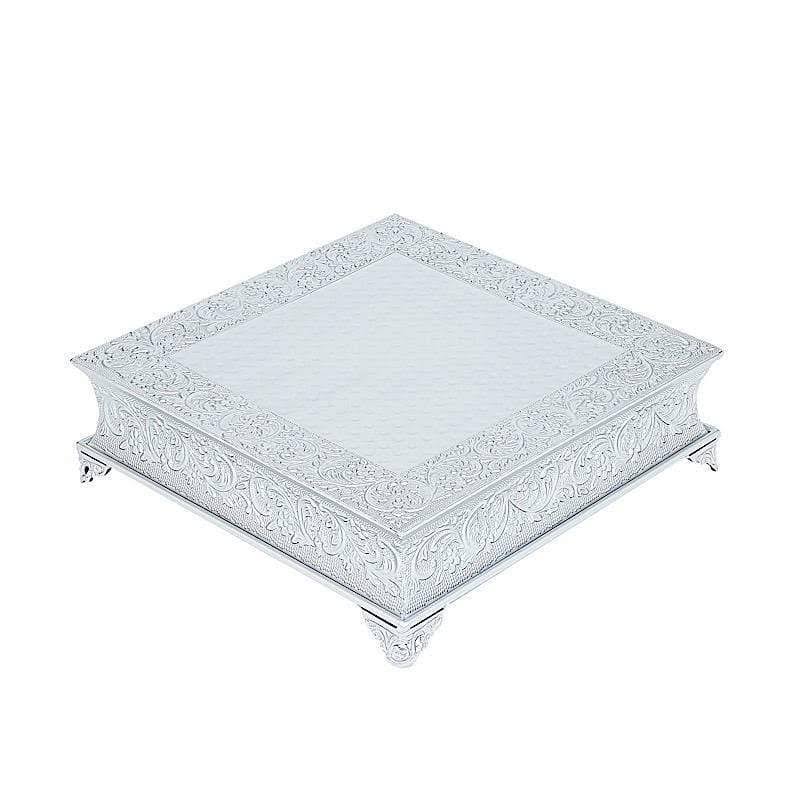 18x18 in Wide Silver Square Embossed Wedding Cake Stand Riser