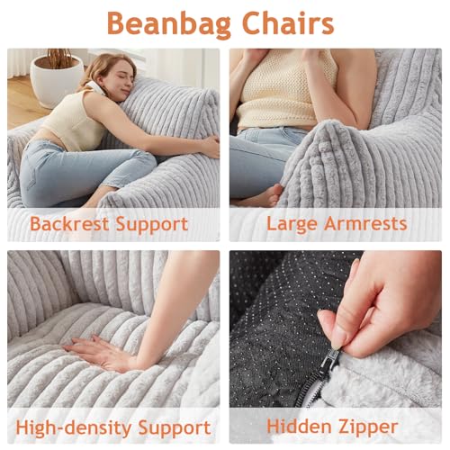 Giant Bean Bag Chairs for Adults with Filling Plush Fluffy Bean Bag Chairs for Teens with Armrests Comfy BeanBag Lazy Couch Sofa Chair for Bedroom