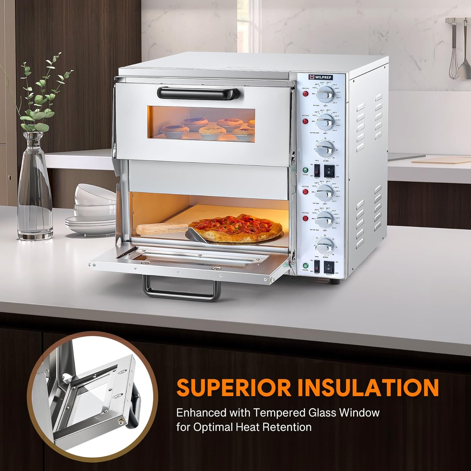 Countertop Pizza Oven for 16" Pizza, Single Deck Commercial Pizza Oven with Pizza Stone