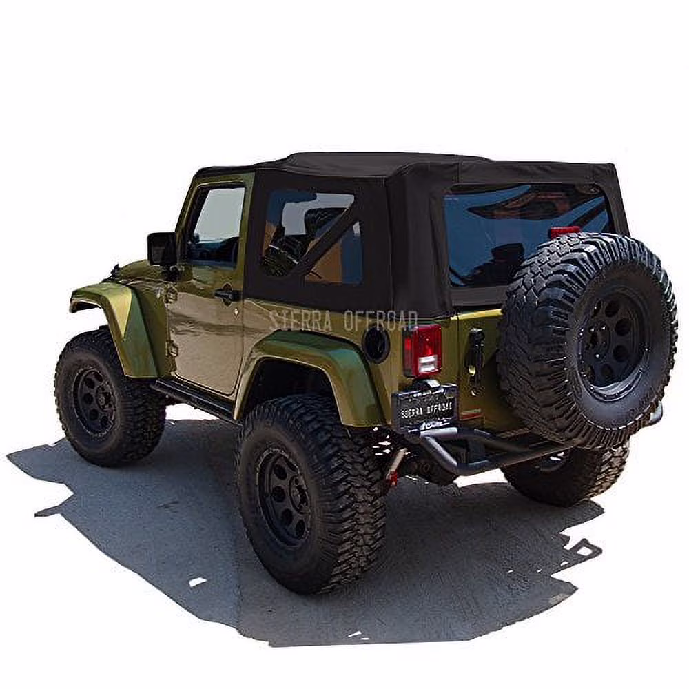 Sierra Offroad Soft Top for 2010 to 2018 Jeep Wrangler JK - Black, Twill Canvas - 2 Door Jeep Soft Top with Rear Plastic Tinted Windows