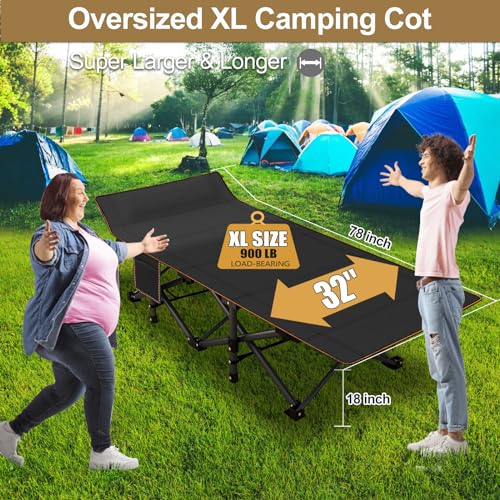 DoCred Folding Camping Cot with Mattress, 2 Pack Heavy Duty Folding Cot for Adults, Portable Sleeping Cot Bed Adults Outdoor Bed with Carry Bag