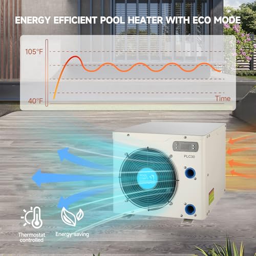 14000BTU Above Ground Pool Heater, Electric Swimming Pool Heat Pumps for Pools up to 4000 gallons, Fits 9/11/15 Foot Pool and Spas, 120V/60Hz, PLC50