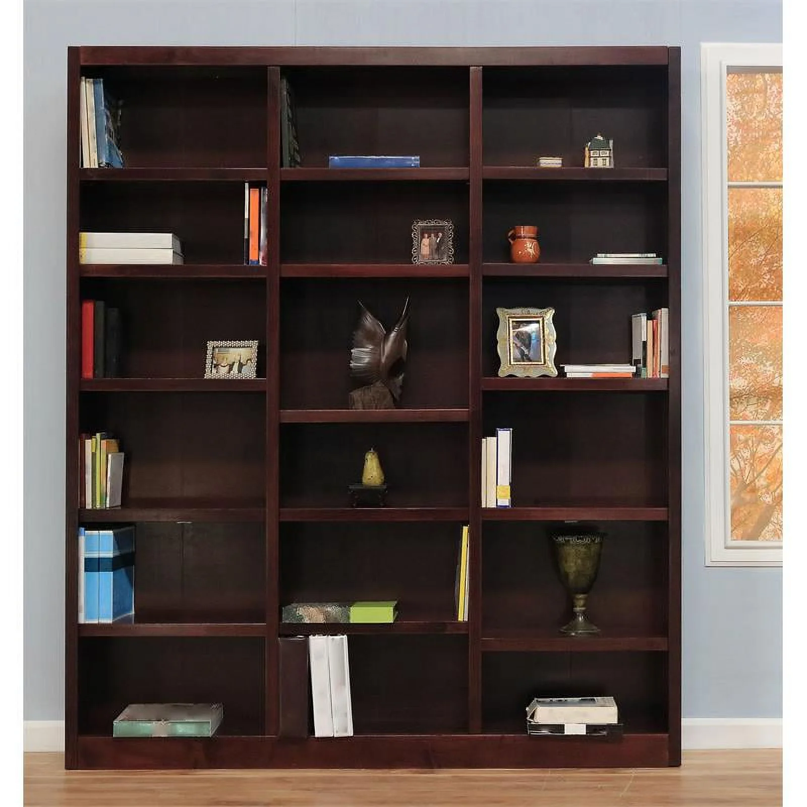Home Square 84" Tall Wood Bookcase in Cherry Finish - Set of 2