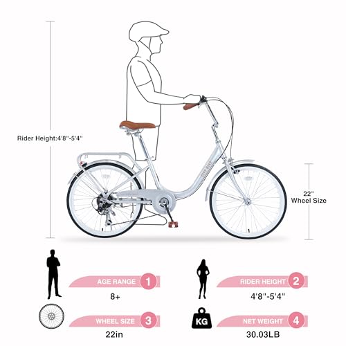 26 Inch Womens Beach Cruiser Bike 7 Speed，Hybrid Bike Women，Womens Commuter Bicycle，High-Carbon Steel Frame，Anti-Skid Tires，Multiple Colors