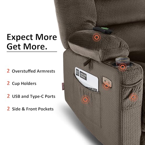 MCombo Zero Gravity Power Recliner Chair with Heat and Vibration Massage, Reclining Chair with USB & Type C Ports, Cup Holders for Living Room