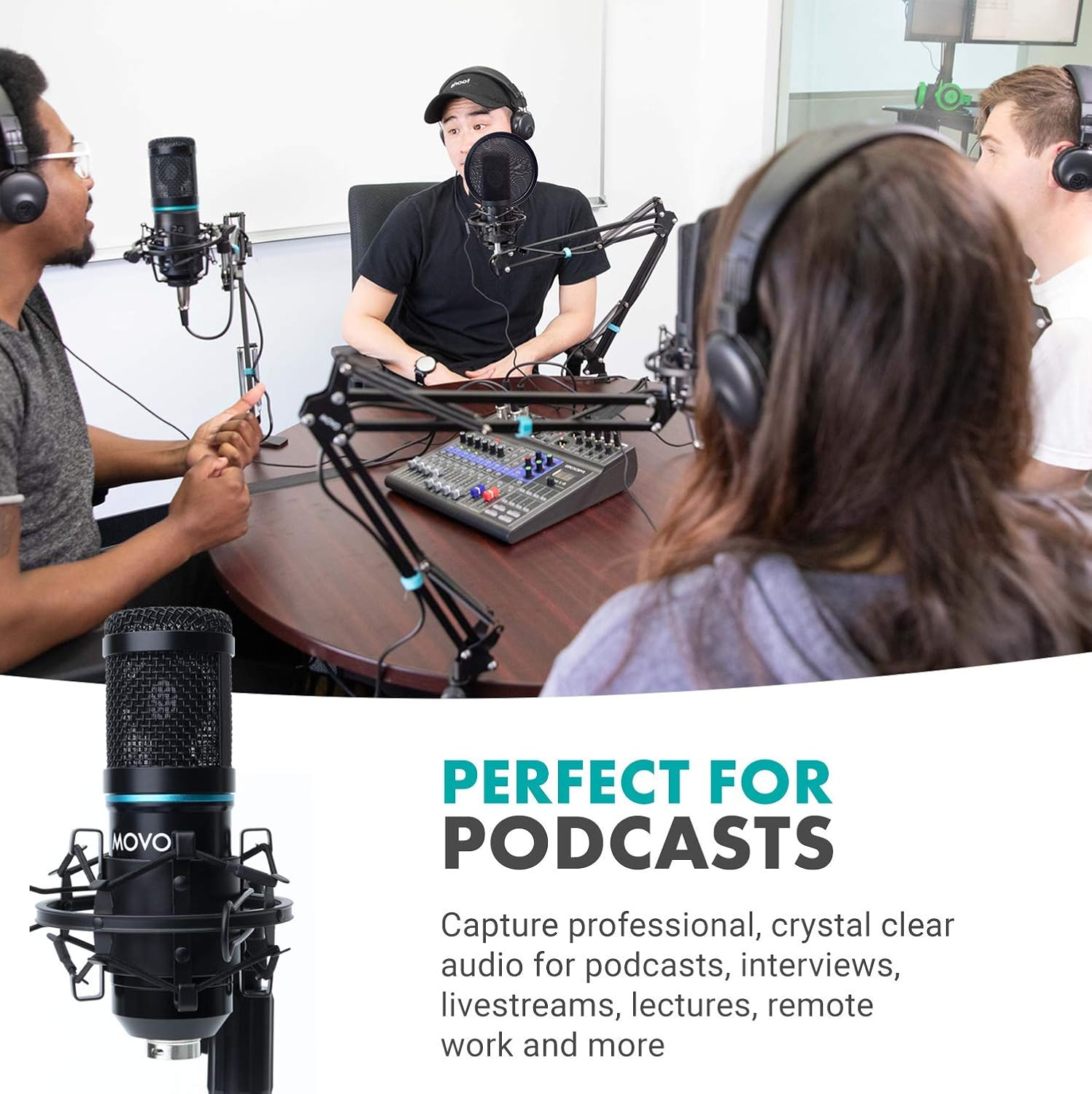 Movo 2-Pack Universal Cardioid Condenser Microphone Kit with Articulating Scissor Arm Mic Stand, Shock Mount and Gooseneck Pop Filter