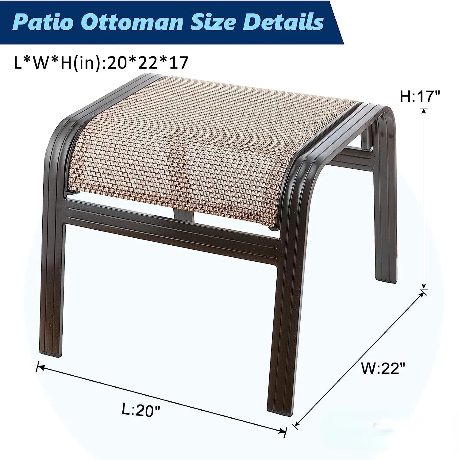 Outdoor Patio Ottoman Seat Textilene Portable Metal Footstool Portable Footrest Patio Chairs 2 Set Beige
