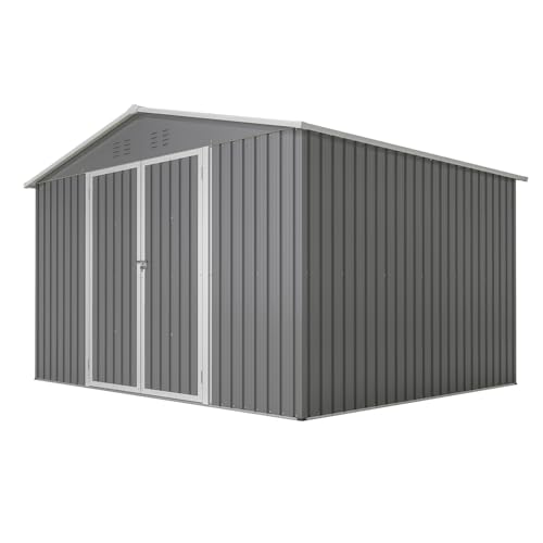 6x4 ft Small Outdoor Metal Storage Shed with Floor Frame & Lockable Door, Heightened Entry Garden Tool Shed for Backyard, Durable Galvanized Steel