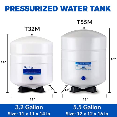 iSpring T32M Pressurized Water Storage Tank with Ball Valve for Reverse Osmosis RO Systems - Smart Home Appliances