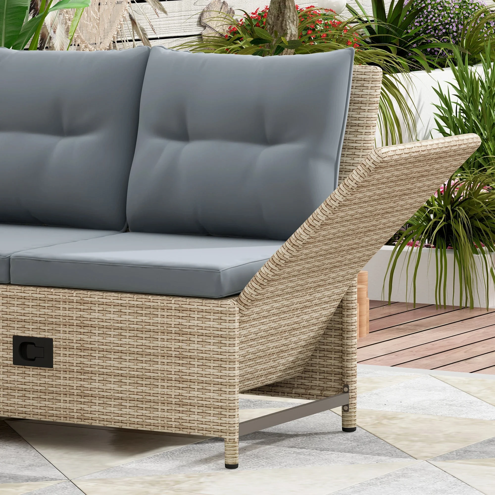 Outdoor Patio 4-Piece All Weather PE Wicker Rattan Sofa Outdoor Furniture Set with Adjustable Backs for Backyard, Poolside, Gray