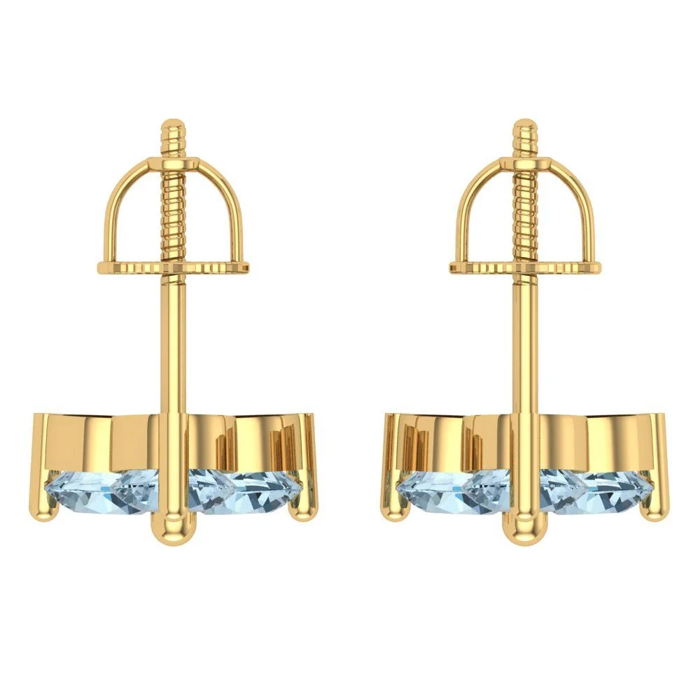 Yellow Gold Solitaire Stud Earrings - 3.0 Ct Brilliant Round Cut Studs Simulated Blue Diamond 14K, Earrings Screw Back