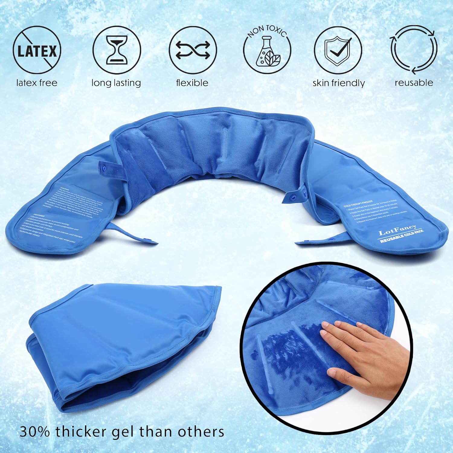 LotFancy Neck and Shoulder Gel Ice Pack, Reusable Cold Neck Wrap for Pain with Adjustable Straps, Flexible Cold Therapy for Swelling, Injuries
