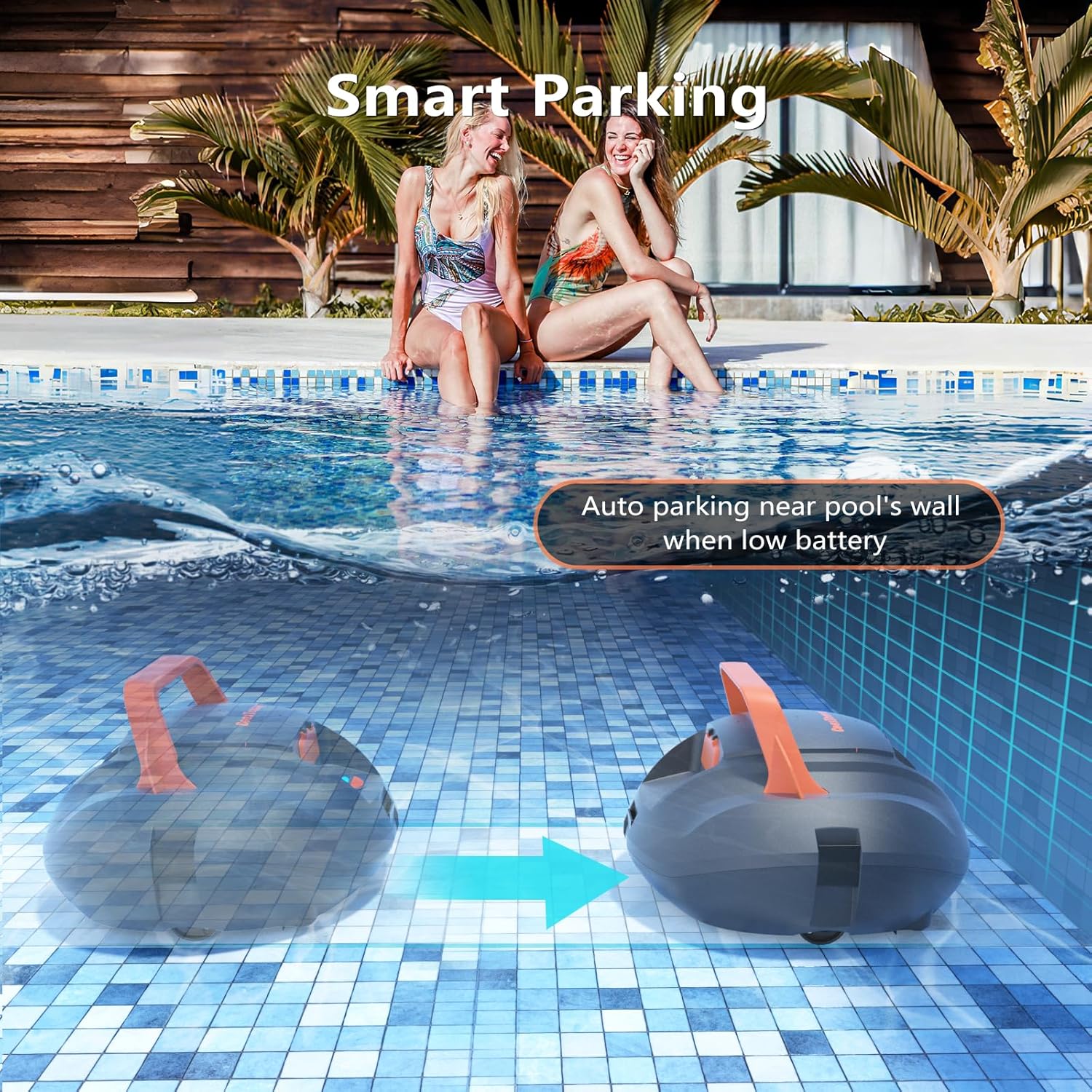 Robotic Pool Cleaner, Cordless Pool Vacuum for Above Ground Pool, Lasts up to 100Mins, Above Ground Pool Vacuum with Self-Parking Function