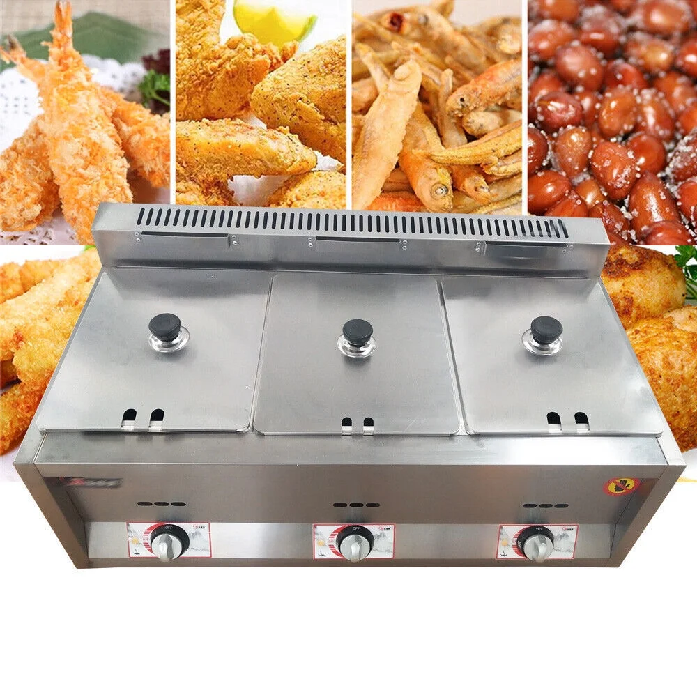 18L 3 Pan Propane NG Gas Fryer Catering Warmer Steam Table Buffet Restaurant,New