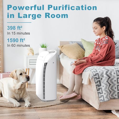 MSA3S Smart Air Purifier for Bedroom, Membrane Solutions Alexa Air Purifiers for Home Large Room With AQI, Auto Mode & H13 HEPA Filter