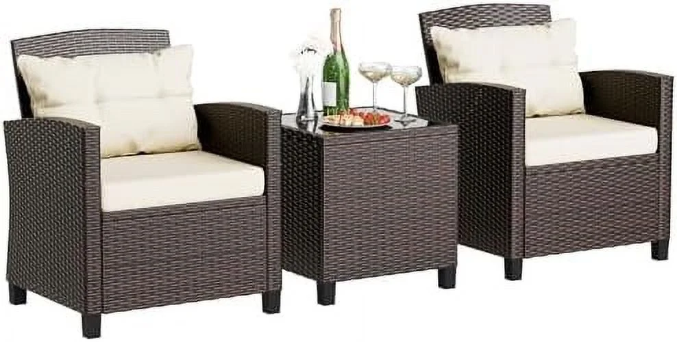 YPDCHB 3 Pieces Wicker Patio  Set Outdoor  Wicker Chairs Conversation Set Small Patio  for Apartment Balcony Bistro  Gray - Curated Treasures Market