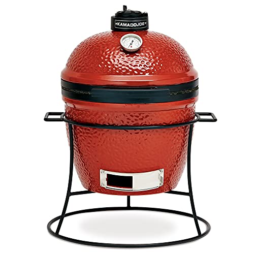 Kamado Joe Joe Jr 13.5-inch Portable Ceramic Charcoal Grill with Grill Stand, Stainless Steel Cooking Grate, Heat Deflectors and Ash Tool in Red