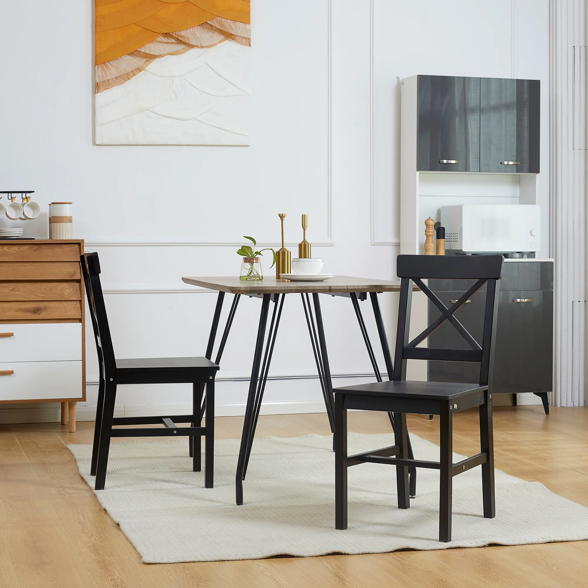 HOMCOM Wooden Farmhouse Dining Chairs Set of 4 with Cross Back, Black