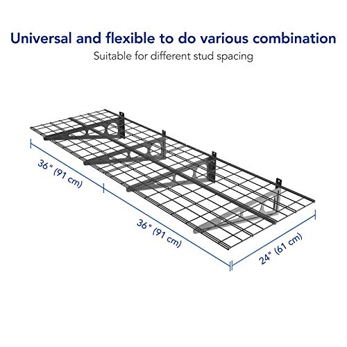 FLEXIMOUNTS 2-Pack 2x6ft Garage Shelving 24-inch-by-72-inch Wall Shelf Garage Storage Rack Floating Shelves, Black