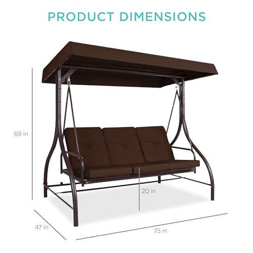 Best Choice Products 3-Seat Outdoor Large Converting Canopy Swing Glider, Patio Hammock Lounge Chair for Porch, Backyard w/Flatbed, Adjustable Shade