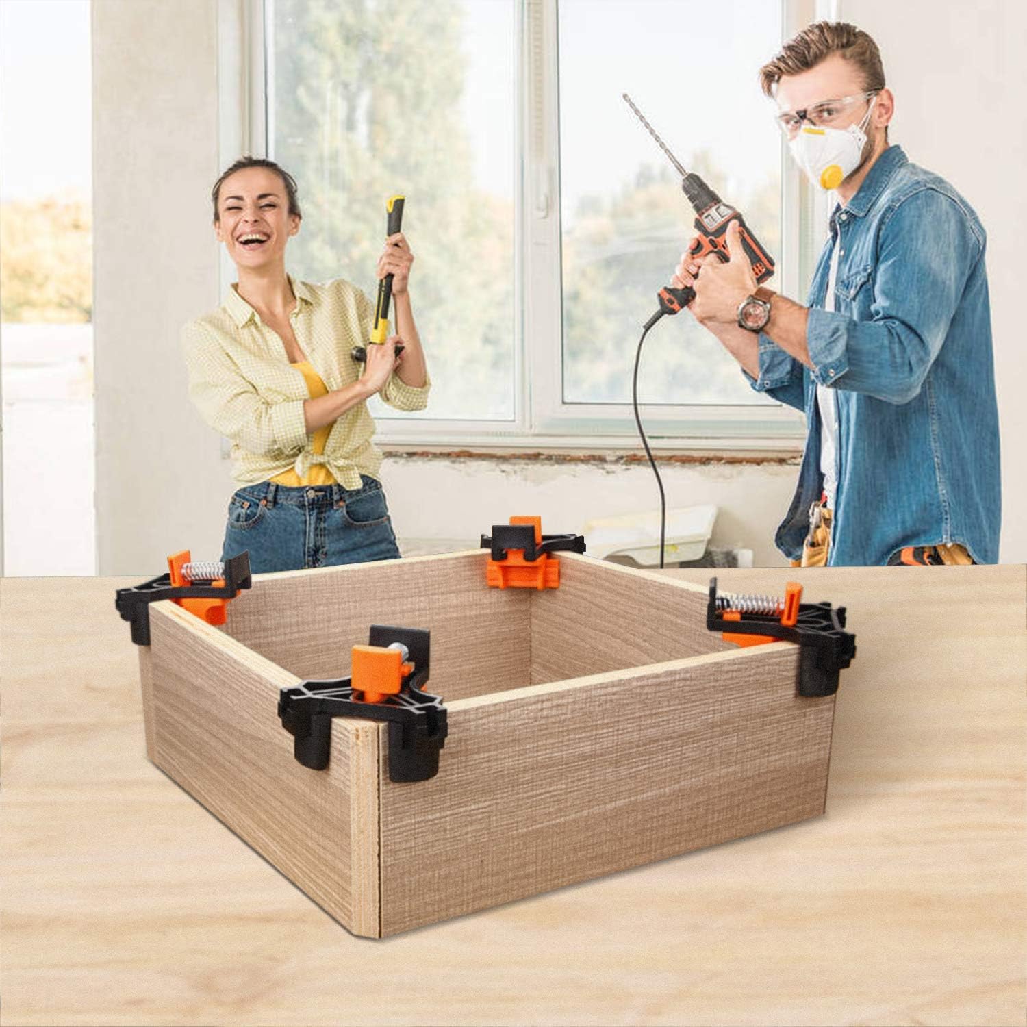Corner Clamps, 90 Degree Right Angle Clamps, 4PCS Woodworking Clamp Tools with Adjustable Swing Corner, Corner Clip Fixer for Carpenter, Welding