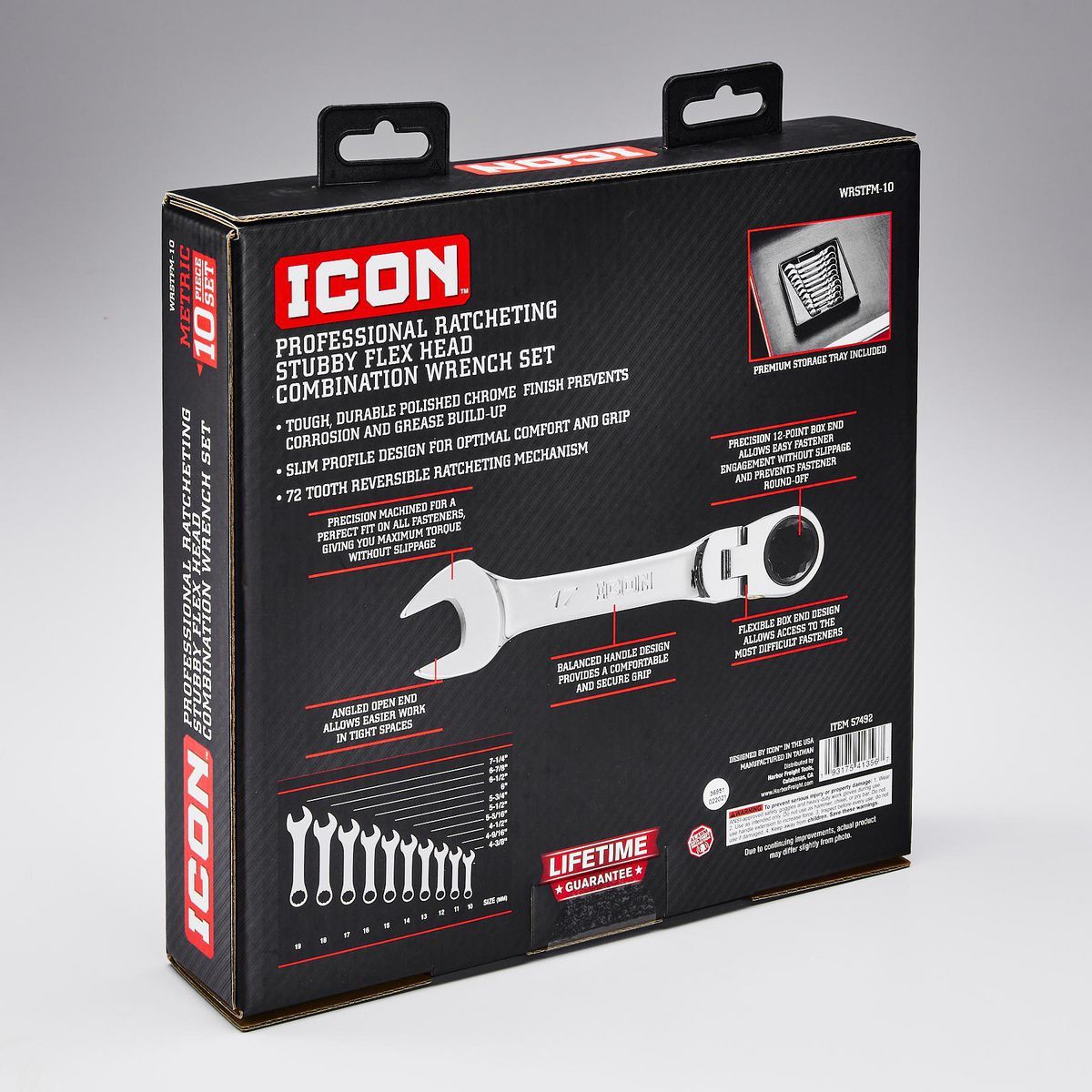 ICON Professional Stubby Flex Head Metric Ratcheting Combination Wrench Set, 10-Piece