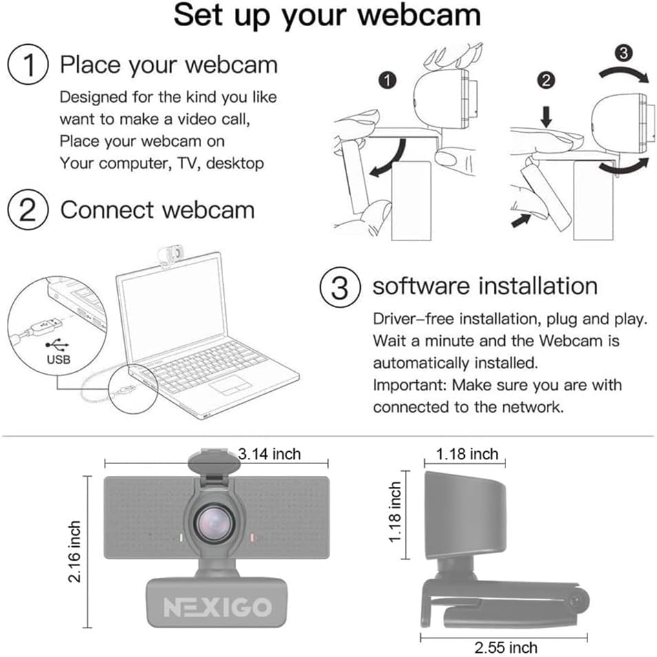 NexiGo N60 1080P Web Camera, HD Webcam with Microphone, Software Control & Privacy Cover, USB Computer Camera, 110-degree FOV, Plug and Play