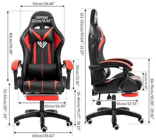HOFFREE RGB Gaming Chair with Speakers Massage Computer Gaming Chair with LED Lights and Footrest High Back Video Game Chair for Adults Blue and Black